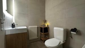 克莱恩 蒙塔纳Grand studio au cœur de Crans et au pied des pistes的浴室里有白色马桶和洗手池