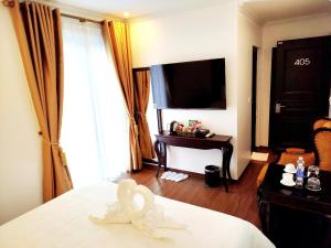 TV a/nebo společenská místnost v ubytování Royal Hotel Trâu Quỳ
