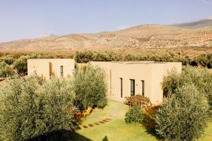 an overhead view of two buildings in a field with trees at Atlas Retreat Luxury Bed and Breakfast in Beni Mellal