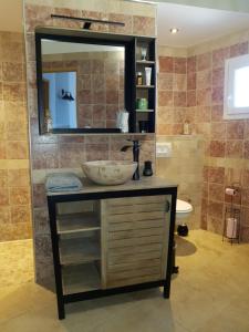łazienka z umywalką i lustrem w obiekcie LA TUILIÈRE : Détente Cocooning spa w mieście Courthézon