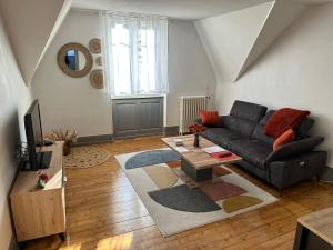 a living room with a couch and a table at Jardin de Victor Appartements calmes spacieux avec jardin clos in Belfort