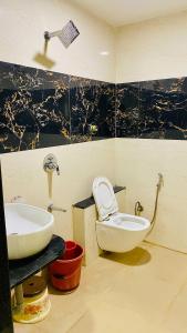 a bathroom with a sink and a toilet at Hotel Gayatri Palace in Godarpura