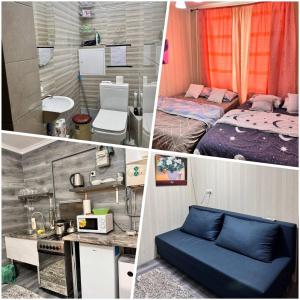 Un collage de cuatro fotografías de una habitación. en Снять отель Кишинёв, en Chişinău