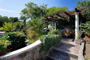 a garden with a pergola and a table and chairs at Hotel Parco Smeraldo Terme in Ischia