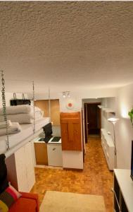 a room with a kitchen and a living room at Petit Baqueira 1500 a pie de pistas in Baqueira-Beret