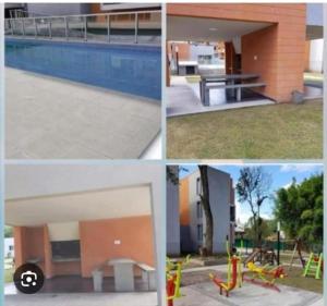 a collage of pictures of a house and a pool at Villa Lastenia in San Salvador de Jujuy