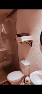 une petite salle de bain avec toilettes et lavabo dans l'établissement Bella Vista, à Imbituba