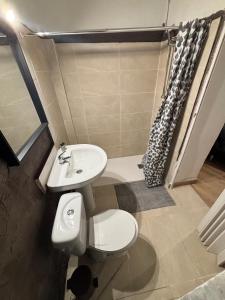 a bathroom with a white toilet and a sink at Céntrico a la calle mayor in Alcalá de Henares