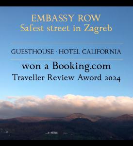 a view of the mountains in zagreb with the words emergency row safest street at Guesthouse - Hotel California 2 in Zagreb