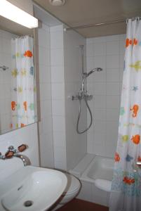 イゼルトヴァルトにあるFamily-Apartment Du Lacのバスルーム(シャワー、洗面台、トイレ付)
