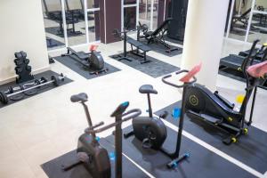 an overhead view of a gym with cardio equipment at NSK Apparts in Nouakchott