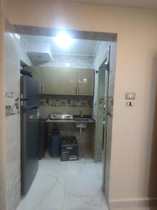 Una pequeña cocina con fregadero y refrigerador. en استديو فاخر للايجار, en Seis de Octubre
