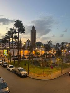 a group of cars parked in a park with palm trees at Appartement de luxe 155m agdal centre in Rabat