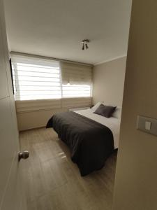Un dormitorio con una cama grande con ventana. en Ale Canal Beagle, en Viña del Mar 4 fotos más