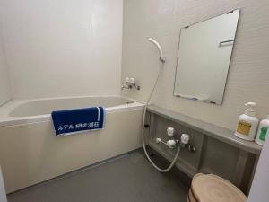 a bathroom with a bath tub and a mirror at Hotel Abashirikoso in Abashiri +32 photos