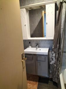 a bathroom with a sink and a mirror at Habitación tranquila y familiar in Madrid +3 photos