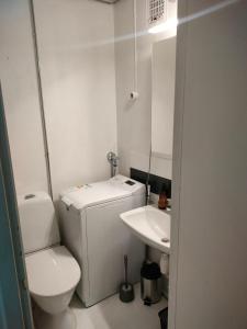 a small bathroom with a toilet and a sink at StyleStudio 1BR in Kemi centrum in Kemi
