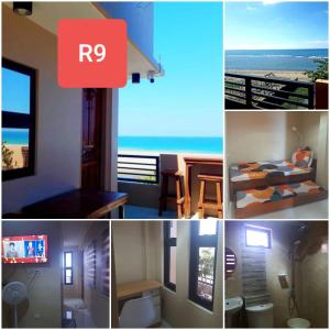 a collage of photos of a room with a view of the ocean at CRISTINA Beachfront Cottages in San Juan