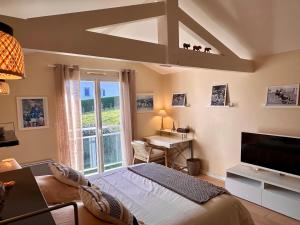 TV a/nebo společenská místnost v ubytování Villa à 5min de Bayonne avec Piscine chauffé et salle de sport