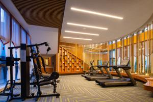 un gimnasio con varias cintas de correr y máquinas elípticas en Relins Grand Madison Hotel, en Guangzhou