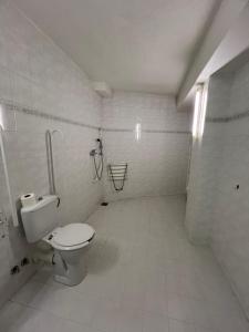 un bagno bianco con wc e doccia di Hotel Arena Liberec a Liberec