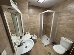 ein Badezimmer mit Toilette, Waschbecken und Dusche in der Unterkunft Grupo Gontad Apartamento Travesía da Agra in A Coruña + 19 Fotos