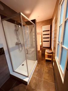 第戎Le Balcon des Cordeliers - Homillesime的带淋浴的浴室和玻璃墙