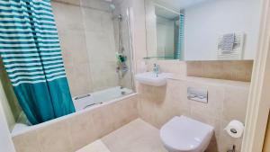 a bathroom with a toilet and a sink and a shower at Luxury 1 bed flat at WembleyPark in London