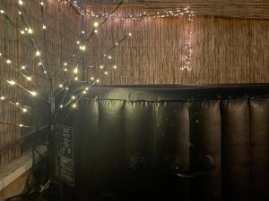 a tree with lights on top of a tub at Stylisches Apartment mit Dachterrasse und Whirlpool in Gersthofen