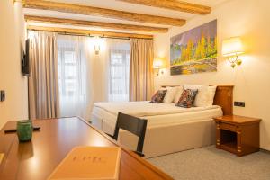 布拉索夫Epic rooms的一间配有床和书桌的酒店房间