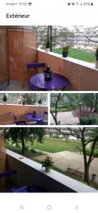 un collage de trois images d'une table dans un chantier dans l'établissement Charmant T3 aux portes de Bordeaux - 2 chambres, à Lormont