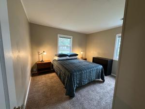 a bedroom with a bed and two windows at Cute & Cozy 2 Bedroom Near Park in Midland