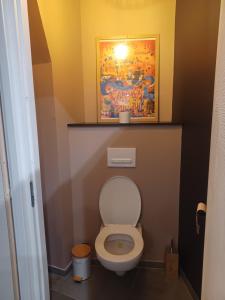 a bathroom with a toilet with a picture on the wall at Appartement jardin bailleul 02 in Bailleul +6 photos