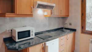 a kitchen with a microwave and a sink at Vista Arinsal Apartments in Arinsal +8 photos