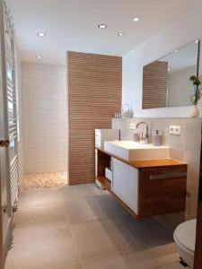 a bathroom with a sink and a toilet at Ferienwohnung zum Sepp in Mühlheim an der Donau