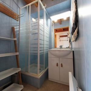 une salle de bain avec une douche en verre et un lavabo dans l'établissement Résidence Means - Superbe T2 avec mezzanine pour 9 personnes sur la station du Réallon MEANS1 MAE-8001, à Réallon 9 autres photos