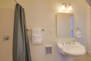 un bagno con lavandino e tenda da doccia di Walk to Sorrento Town Dock Pet-Friendly Apartment a Sorrento Altre 17 foto