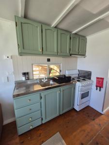 a kitchen with green cabinets and a sink and a stove at Paddle Wheeler Lilian in Mannum