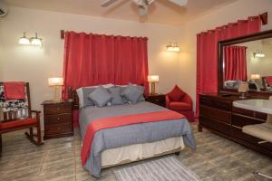 a bedroom with a bed and a bathroom with a sink at Normas Ville in Saint Johnʼs