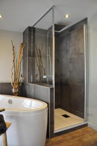 a bathroom with a shower and a white tub at Lille A Part - Gites Urbains in Lille