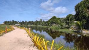 a road next to a river with palm trees at Casa Lua in Prado