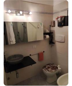 a bathroom with a sink and a toilet and a mirror at Nella dolce Grotta in Monsummano Terme
