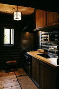 eine Küche mit Spüle und Herd in der Unterkunft The Little Onsen Cabins - Ane in Kombu