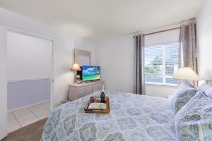 a bedroom with a bed and a tv in it at Relaxing inland condo with pool and steps to beach in Marco Island +50 photos