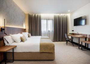 una habitación de hotel con una cama y un escritorio en Hotel Rio Badajoz, en Badajoz