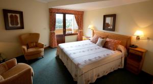 a bedroom with a large bed and a chair at Hotel Spa Bosque Mar in Reboredo