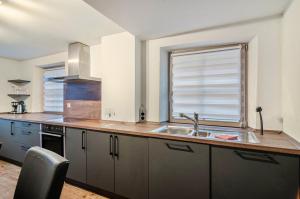 a large kitchen with a sink and a window at Apartments im Gästehaus Krone in Bodman-Ludwigshafen +112 photos