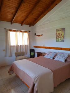 ein Schlafzimmer mit großem Bett und Fenster in der Unterkunft Nahucar in El Bolsón