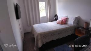 a bedroom with a bed with pillows and a television at Apartamento no portal dos ipes cajamar in Cajamar +7 photos