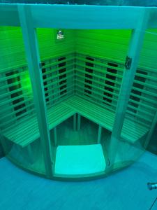 an empty room with green walls and a blue floor at Hotel Butterfly Wellness & Spa in Rimini